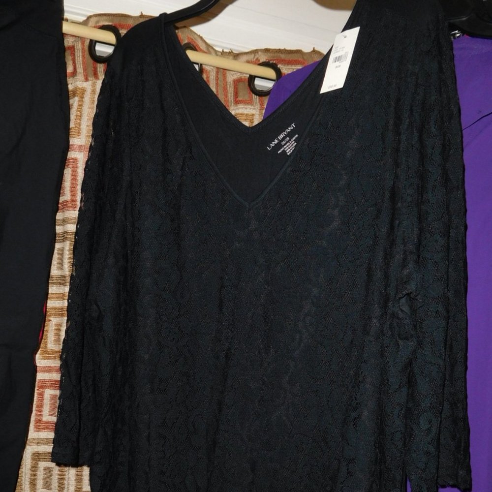 26W 28W BLACK LANE BRYANT LACE SLEEVED KNIT TOP